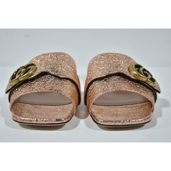Gucci Marmont Rose Gold GG Interlocking Metal Logo Mule Flat Slide Sandal 37.5 - Picture 6 of 12